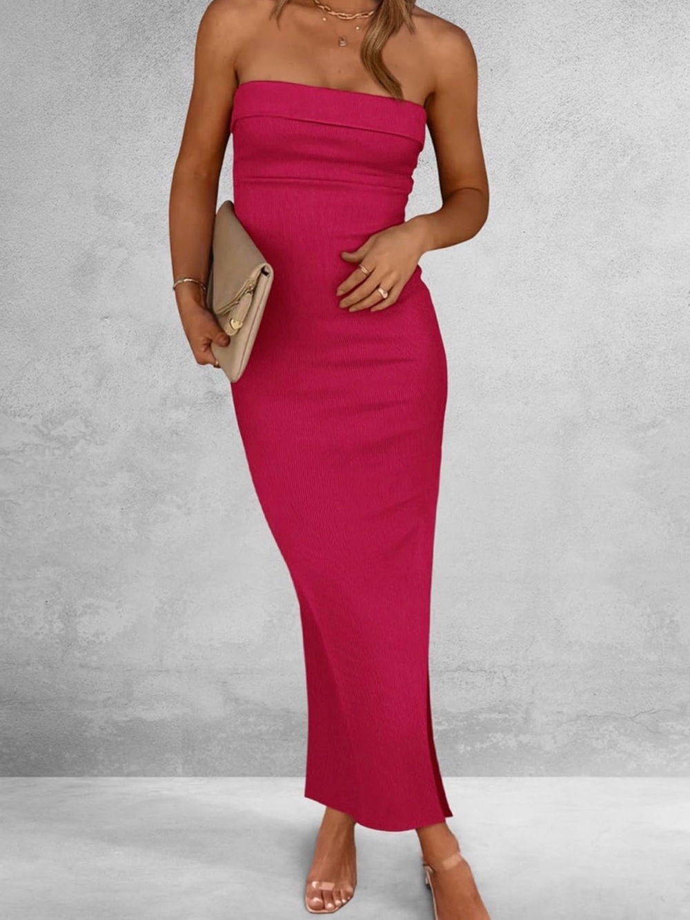 Elegant Strapless Maxi Dress in Hot Pink
